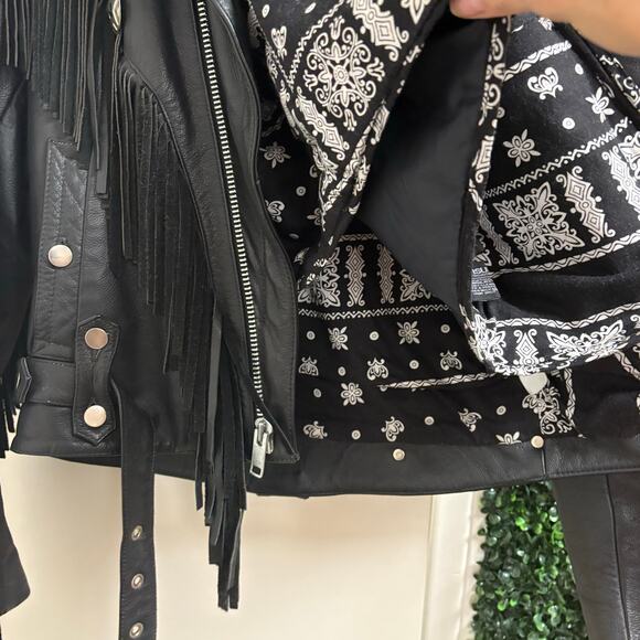 Open Road Fringe Leather Biker Jacket Black Women’s Size Small - Picture 6 of 15